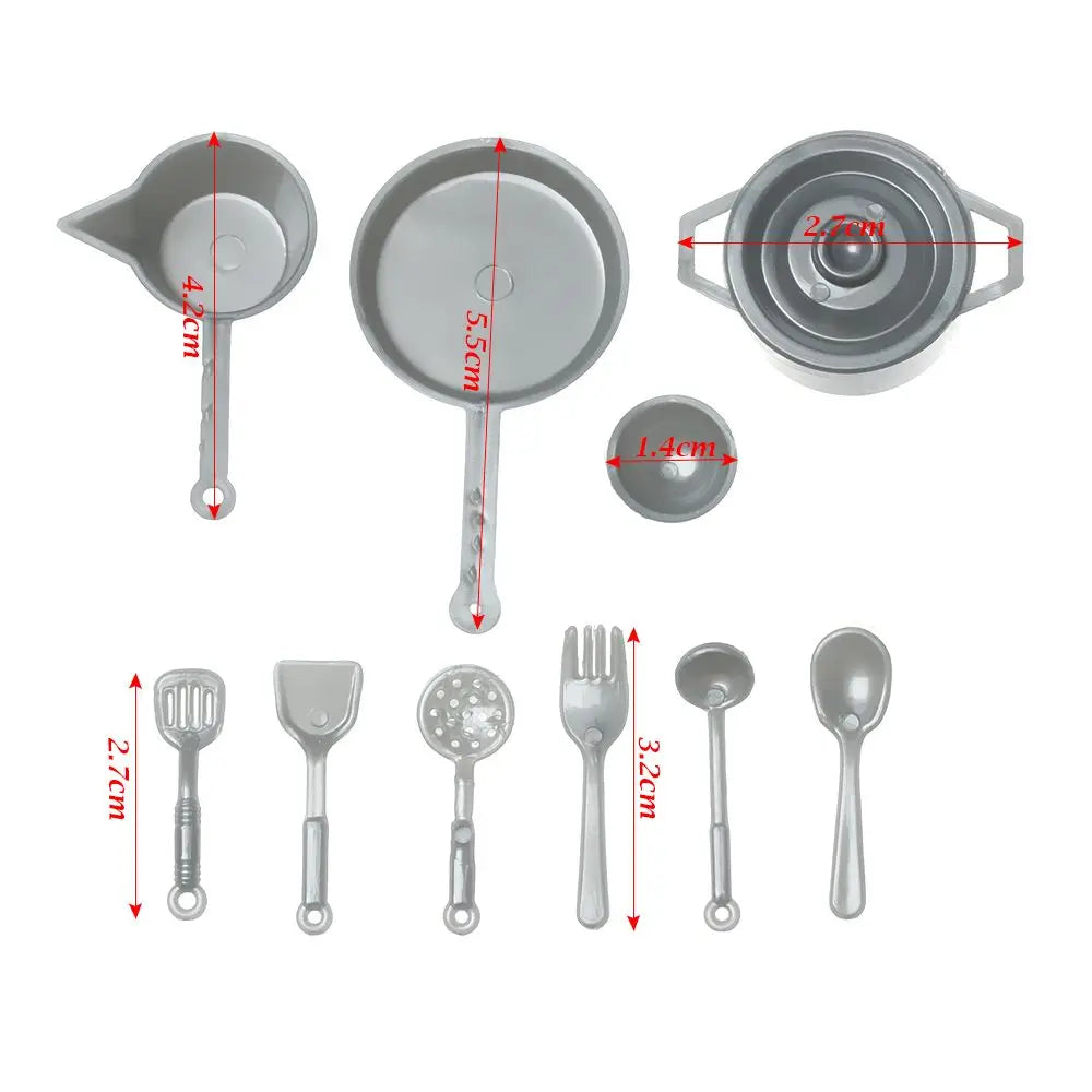 10/11PCS 1:12 Scale Food Toys Pan Fork Pot Playing House Miniature Cookware Dollhouse Kitchen Dinnerware Model Doll Accessories