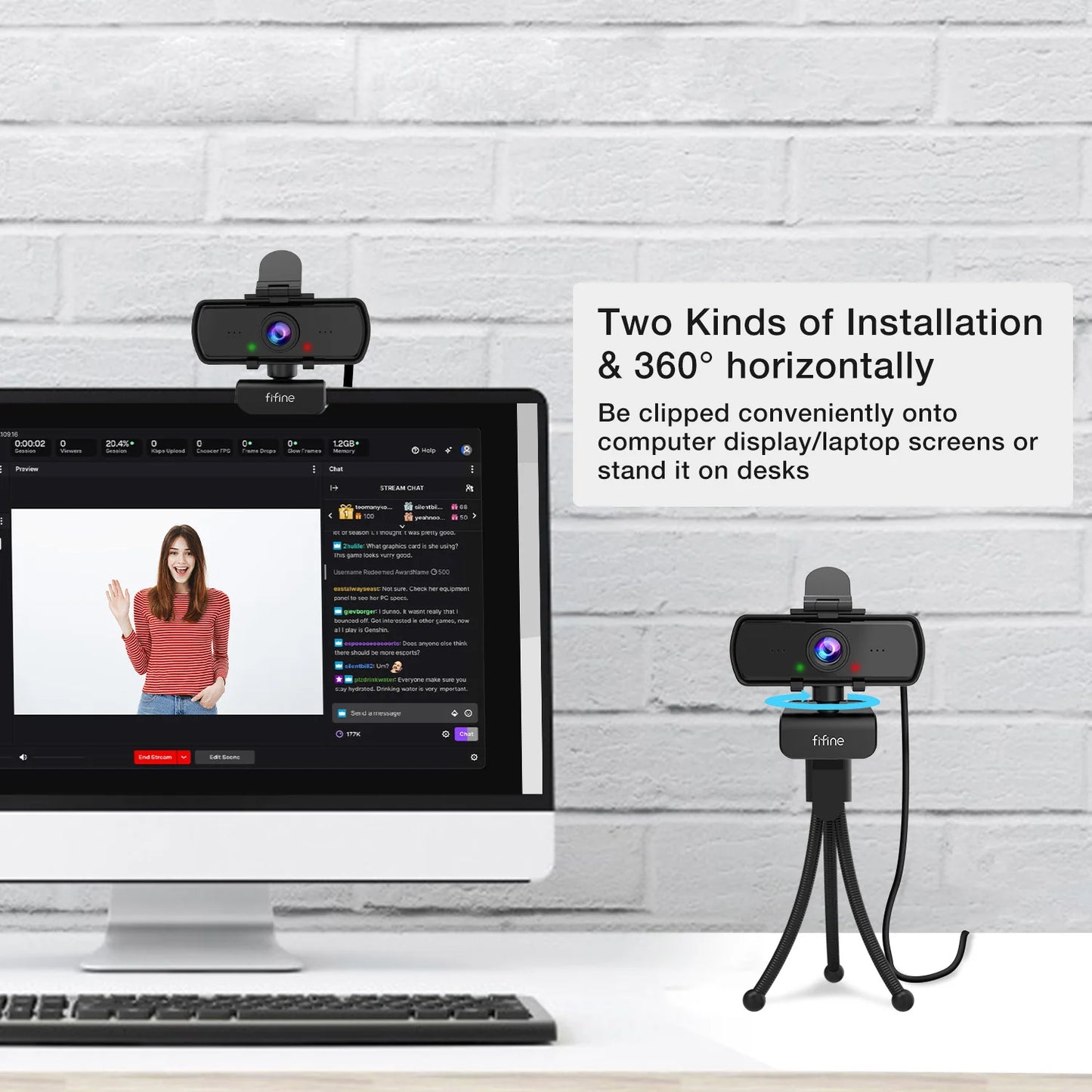 FIFINE 1440p Full HD PC Webcam with Microphone, Tripod, for USB Desktop & Laptop, Live Streaming Webcam for Video Calling - K420
