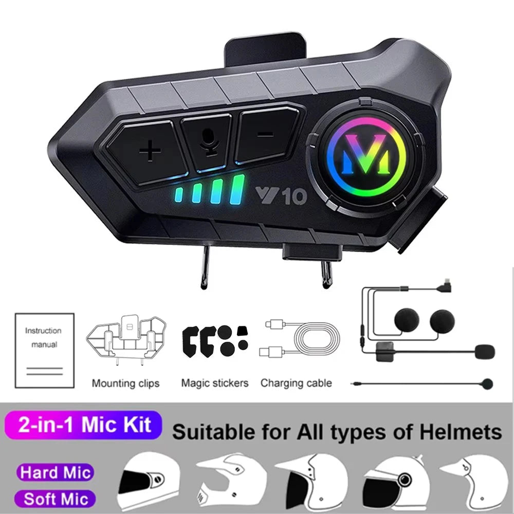 3D Motorcycle Helmet Headset With LED Earphone Bluetooth 5.3 Stereo Waterproof For Android iOS Smart iPhone Universal Headset