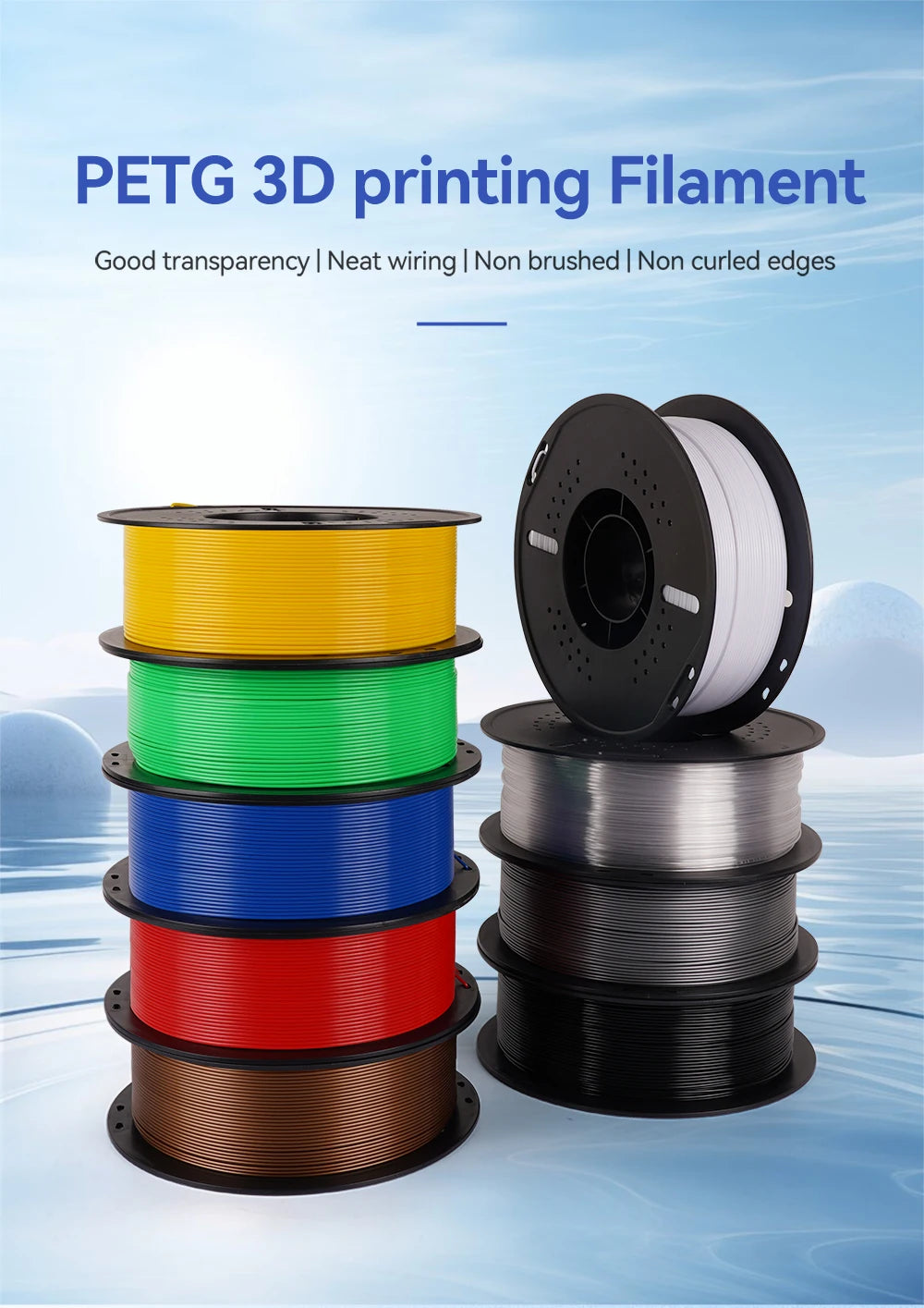 10KG 1.75mm PETG Filament Tangle-Free, High Quality 3D Printing Eco-friendly Plastic Consumables 22LBS, Vacuum Packaging 3D Printing