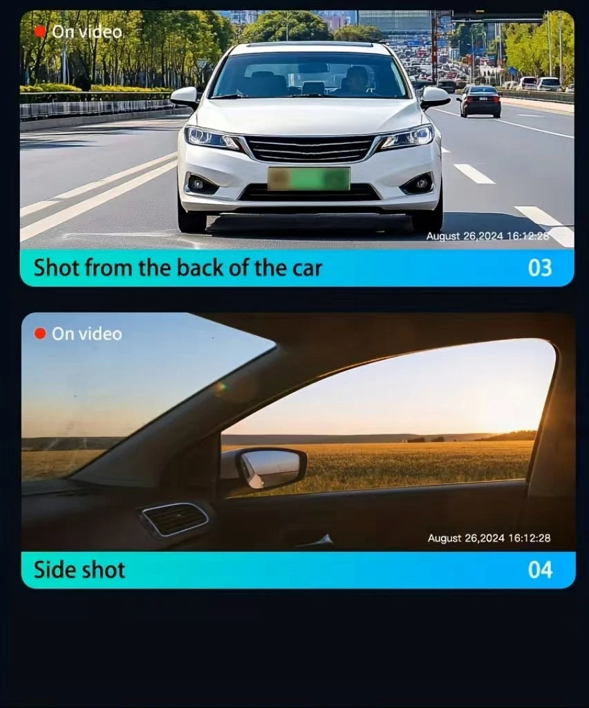BCUOZ 4-Lens 360° Dashcam with Super Night Vision - 1080P Front 720P Rear Left Right Car Cameras G-Sensor Loop Recording WDR 12-24V Plug Power Supply Optional 64GB Memory Card