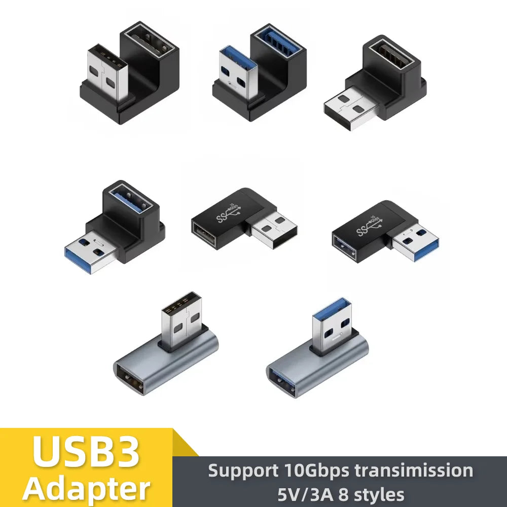 90 Right Angle USB 3.0 Extension Adapter Upward Elbow 10Gbps USB Connector for PC Male To Female Extension Plug Converter