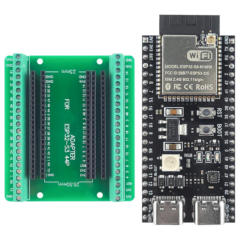 ESP32-S3 Development Boards with Expansion Adapter Kit 2.4G Wifi BT Module ESP32-S3-1 N8R2 N16R8 44Pin Type-C ESP32-S3