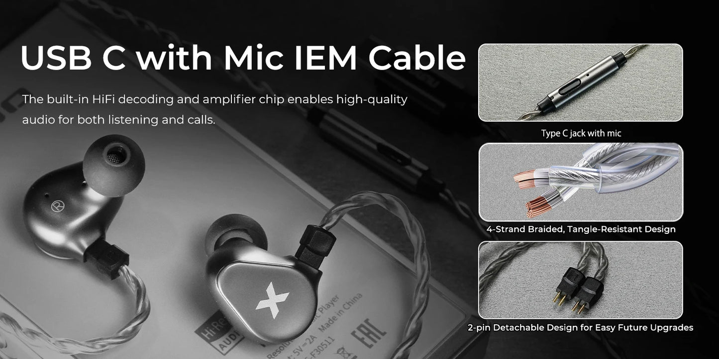 DUNU Titan X HiFi IEM Earphones Dual Magnetic Dynamic Driver Metal Alloy Housing 3.5mm/TypeC Mic Earbuds For Audiophile Gaming