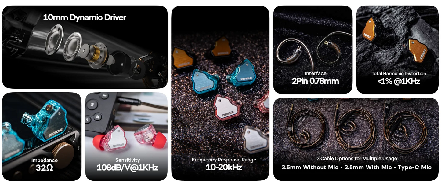 7Hz x Crinacle Zero :2 Updated 10mm Dynamic Driver IEM Wired Earbuds Earphones Gaming Earbuds with OFC IEM Cable for Musician