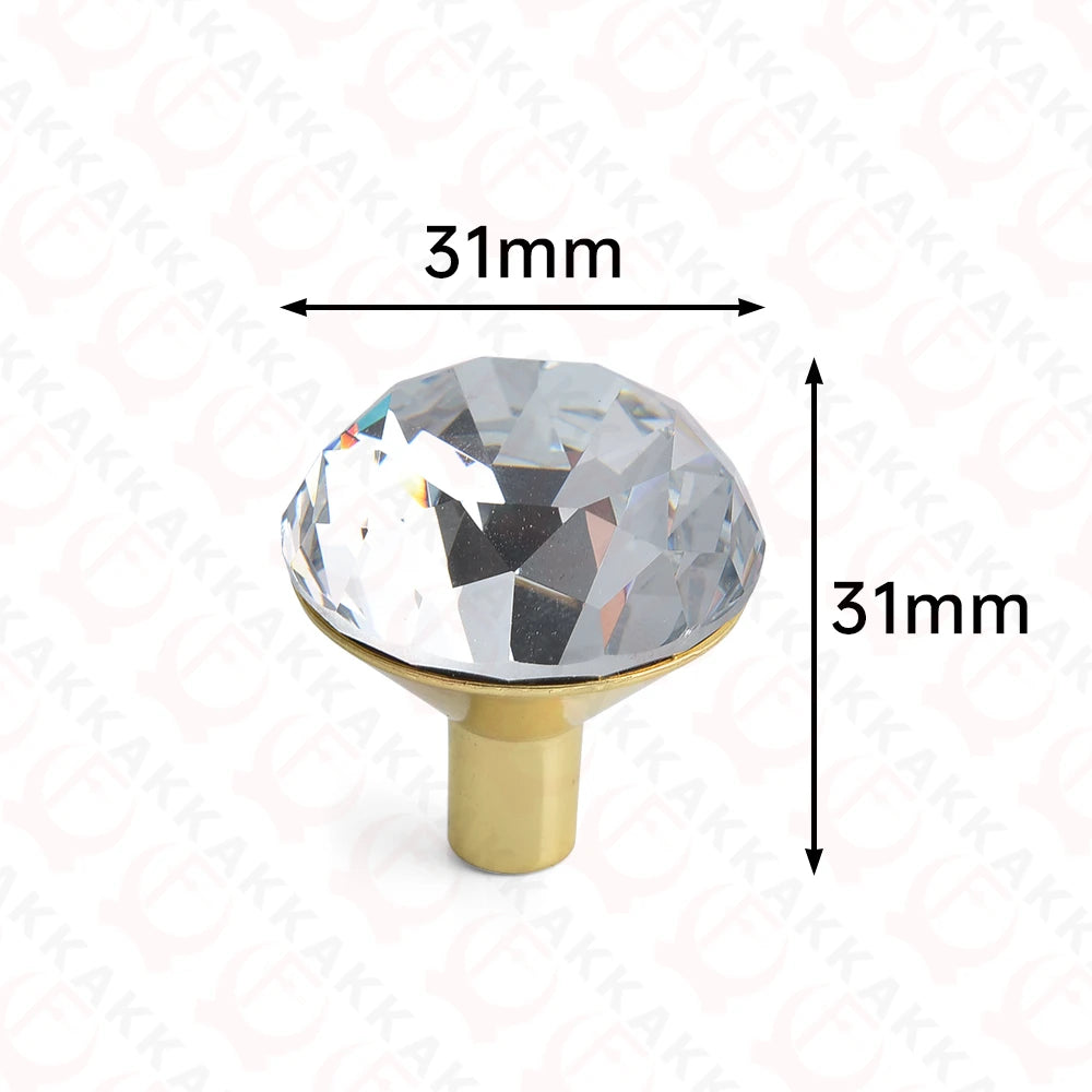 KAK Gold Diamond Crystal Glass Cabinet Knobs and Handles Cupboard Door Pulls Zinc Alloy Kitchen Handle Furniture Door Hardware