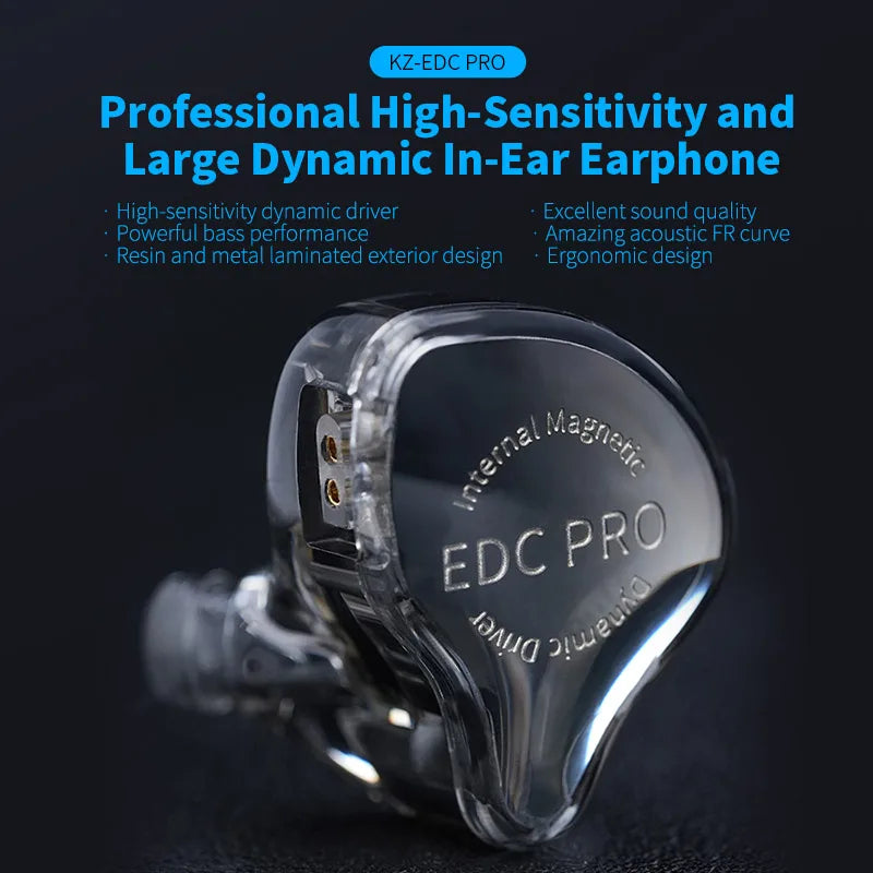 KZ EDC PRO upgraded high-quality dynamic HIFI in ear interchangeable cable wired motion noise cancelling headphones