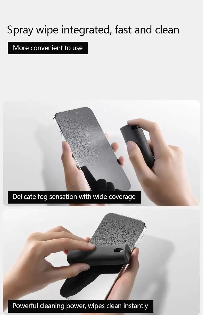 Mobile screen cleaner 2-in-1 spray wipe tablet LCD laptop cleaning tool for oil removal and fingerprint prevention