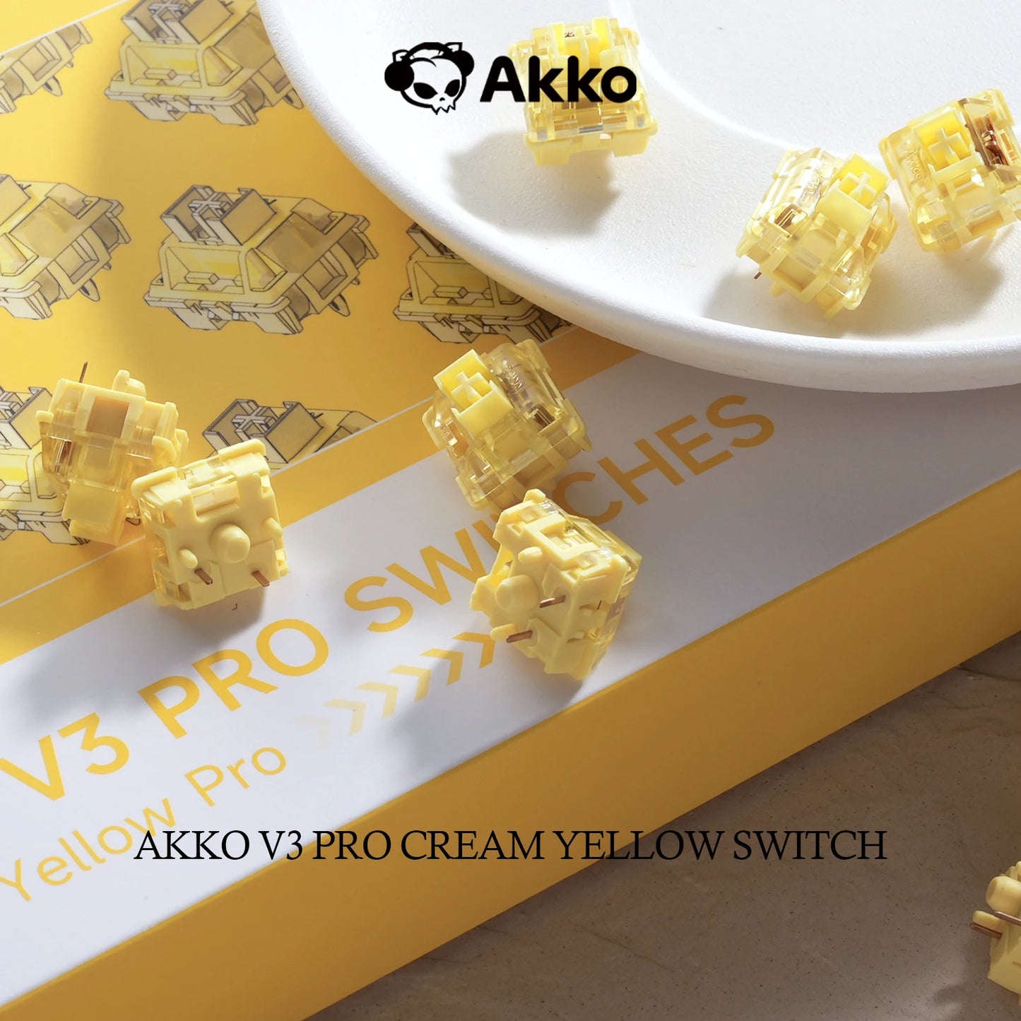 Akko V3/V5 Cream Yellow Pro Switch 5 Pin 50gf Linear With Stable Dustproof Stem For Mx Mechanical Keyboard (45 pcs)