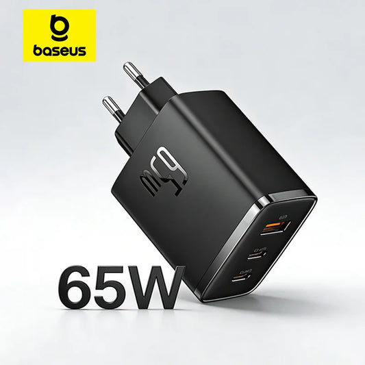 Baseus 65W USB C Charger GaN Charger Support QC PD Charge Portable Fast Charger For iPhone 17 16 15 Xiaomi Laptop Charger