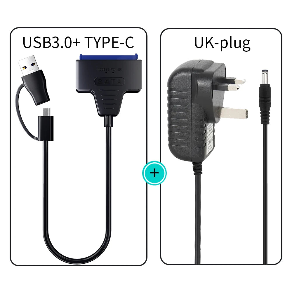 USB 3.0 to SATA Cable for 3.5/2.5 Inch SSD HDD SATA III Hard Drive Disk with 12V/2A Power Adapter
