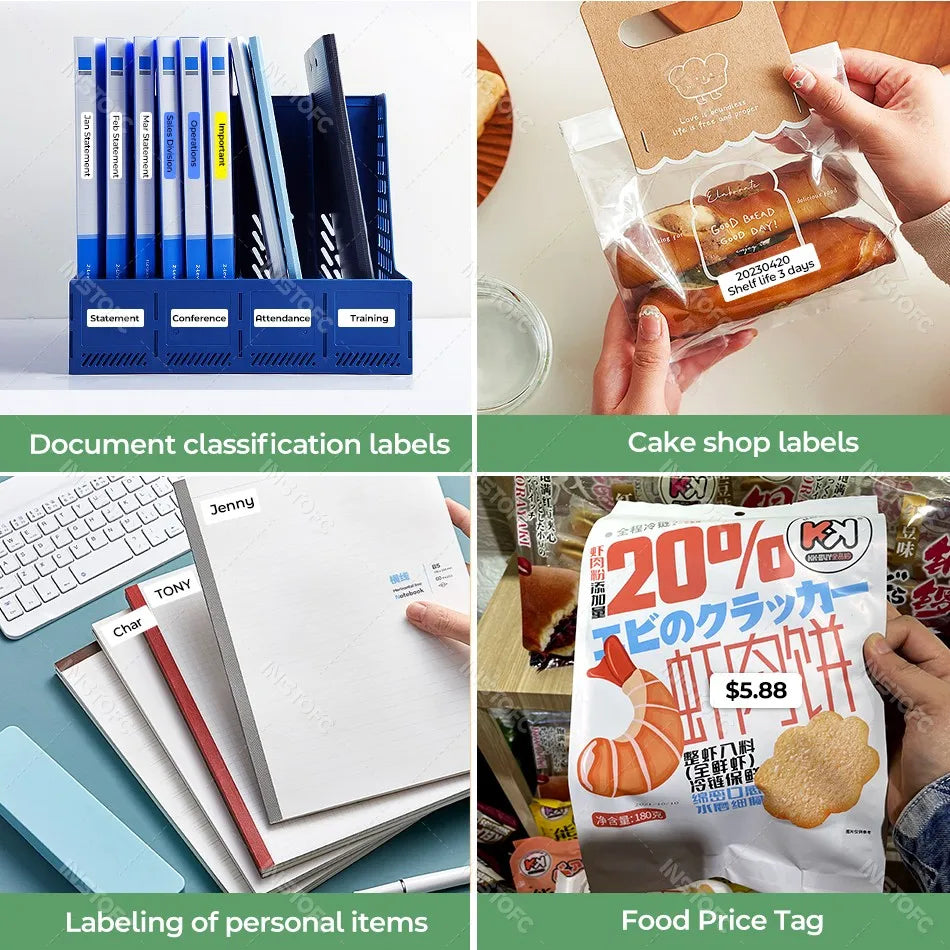 Portable Mini Labeling Printer Marklife P12 Thermal Adhesive Sticker Pocket Label Maker or 1Roll Spacer/Continues Label Paper