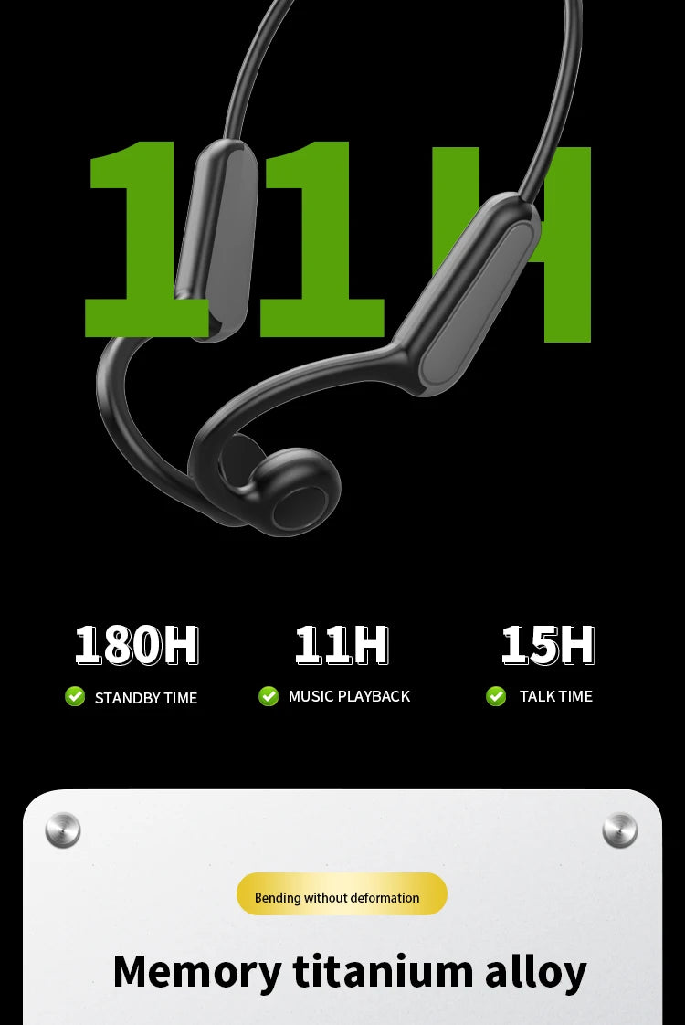 NEW Real Bone Conduction Sport Headphone Wireless Earphone Bluetooth-Compatible Headset Hands-free with Mic for Running