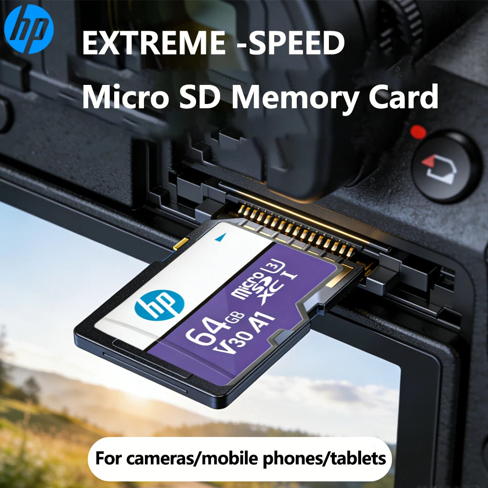 HP Micro SD Card 64GB 128GB 256GB U3 V30 A1 TF Memory Card High Speed 4K UHD Video Card for Camera Phone Dash Cam