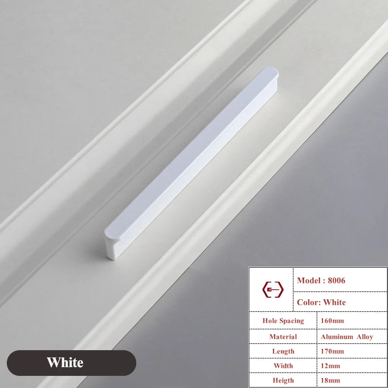 Modern White Length Cabinet Handle Hidden Kitchen Cabinet Drawer Pull Furniture Cupboard Wardrobe Door Knob Hardware Long Handle