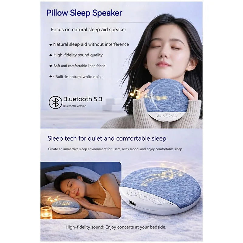 2026 Upgraded Wireless Sleep Aid Pillow Speaker Bluetooth Under Pillow Machine With White Noise 30/60/90 Min Timer Stereo Sound
