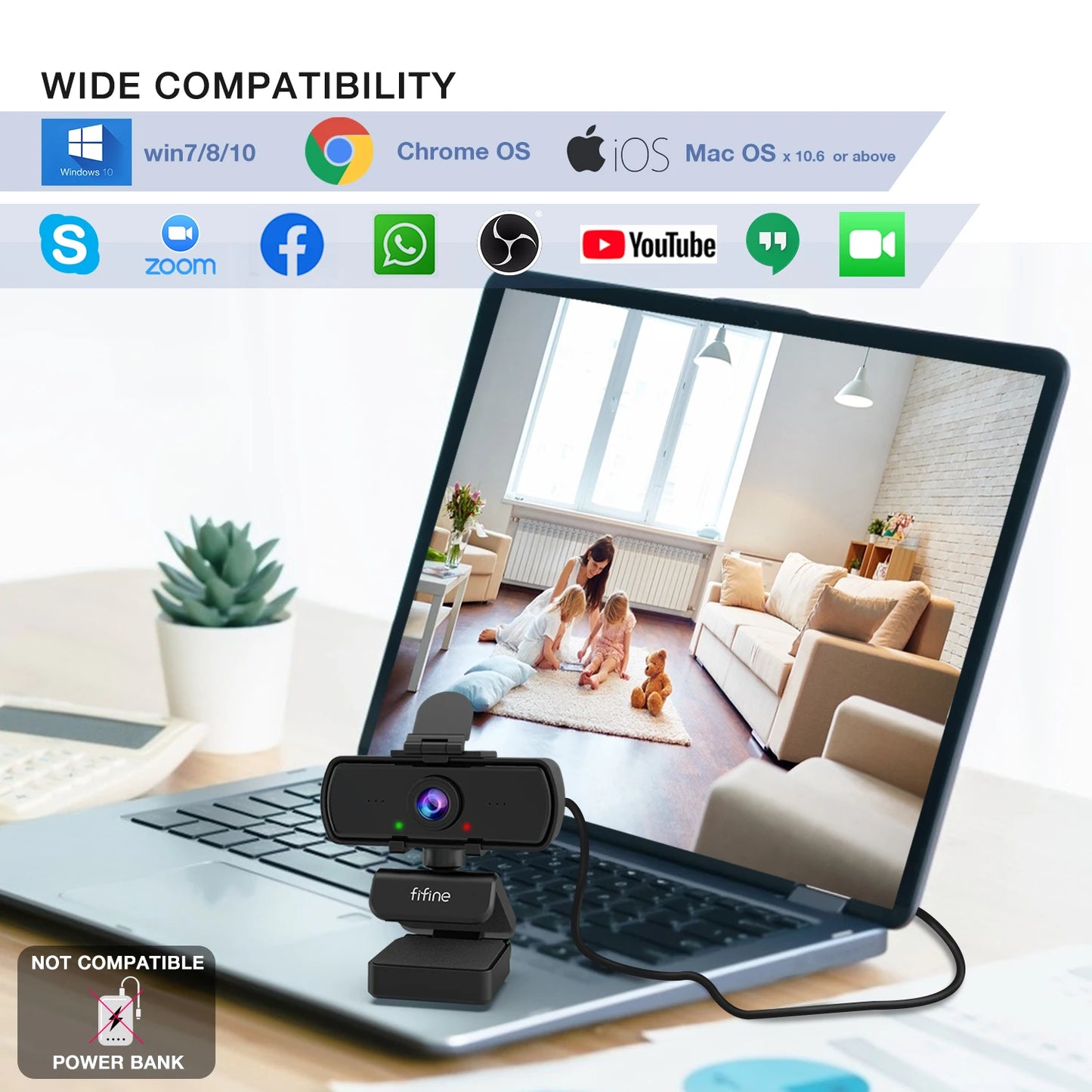 FIFINE 1440p Full HD PC Webcam with Microphone, Tripod, for USB Desktop & Laptop, Live Streaming Webcam for Video Calling - K420