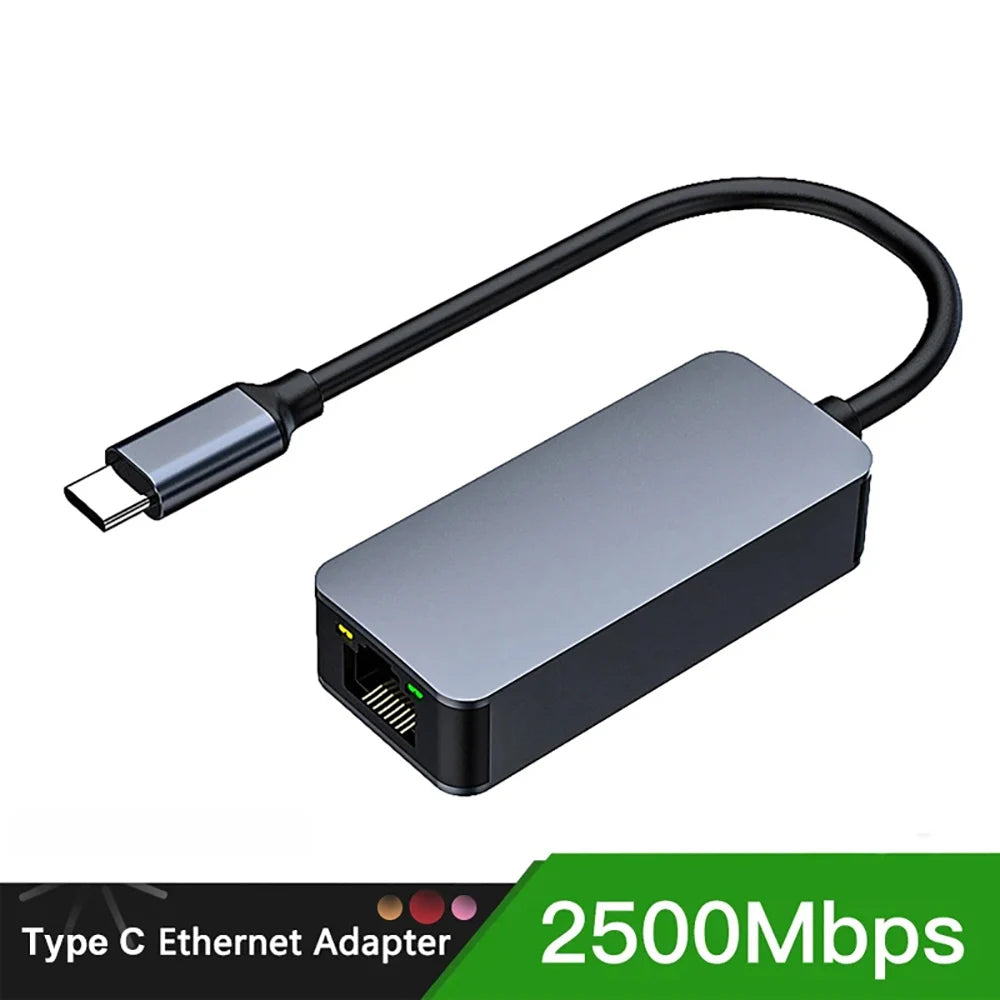 Kebidumei 2500Mbps USB Type-C Ethernet To RJ45 2.5G USB 3.0 Wired Adapter Converter Lan Network Hub For MAC PC Laptop Win 7/8/10