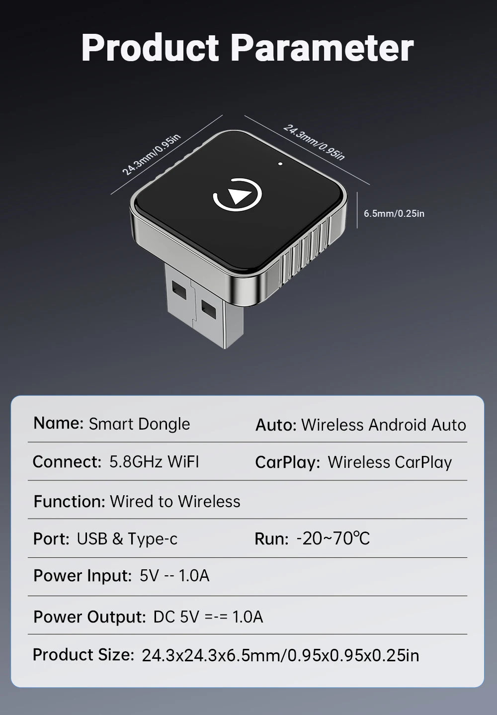 XUDA 2 in 1 Wired to Wireless CarPlay Android Auto Adapter for OEM Car Stereo With USB Dongle Mini Box Plug and Play Bluetooth