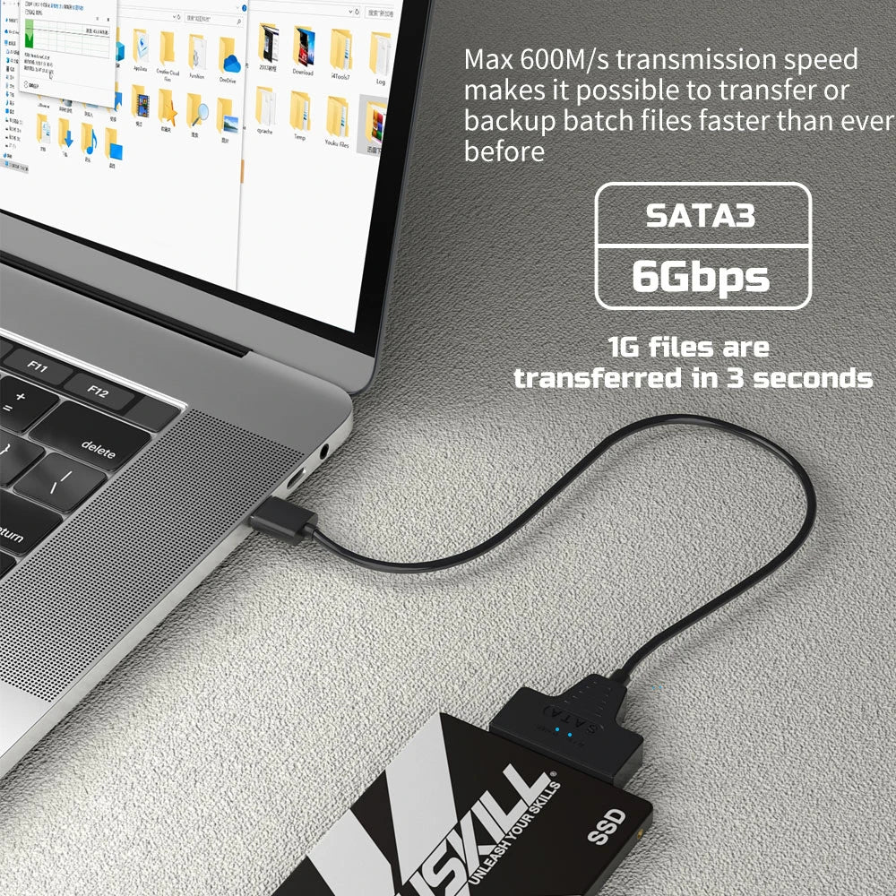 USB 3.0 to SATA Cable for 3.5/2.5 Inch SSD HDD SATA III Hard Drive Disk with 12V/2A Power Adapter