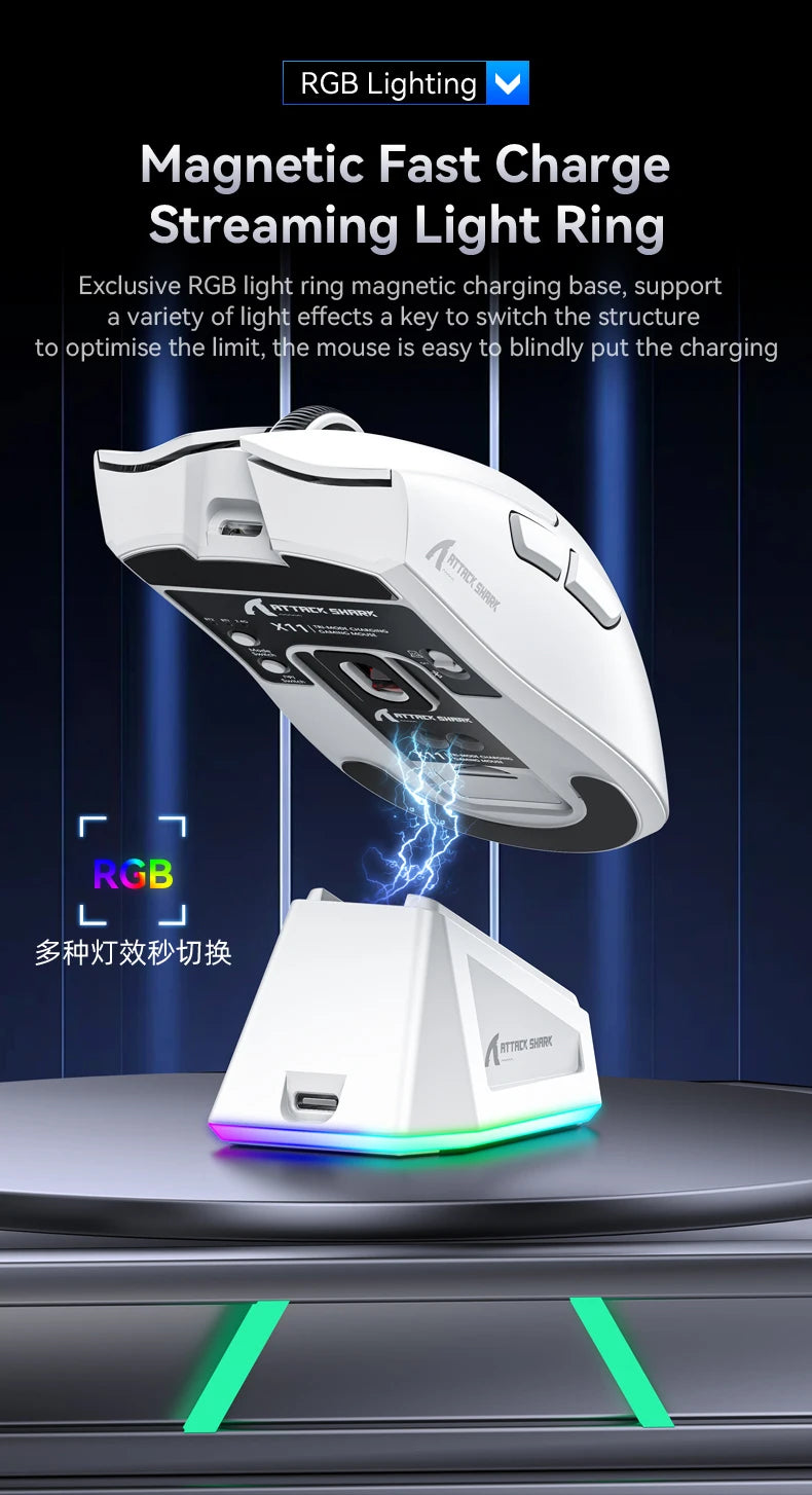 ATTACK SHARK X11-Mouse Tri-Mode Lightweight Gaming Mouse,PAW3311,22000DPI,400IPS,40G,1K Return Rate,Magnetic Fast Charging
