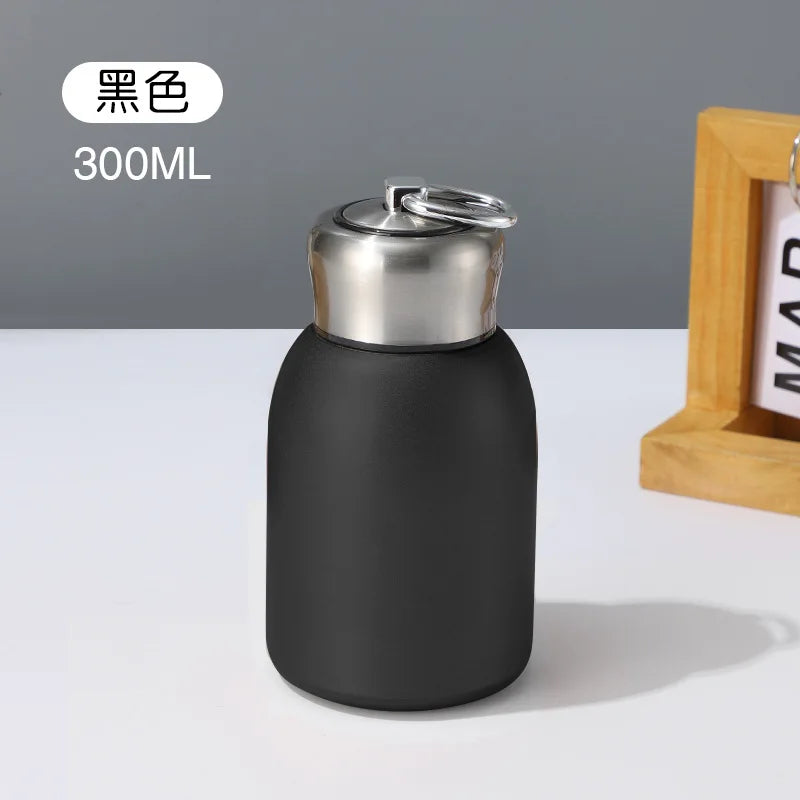 300ML Travel Water Bottle Coffee Mug Stainless Steel Vacuum Flask with Lifting Ring Mini Thermos Cup Portable Car Insulated Cup