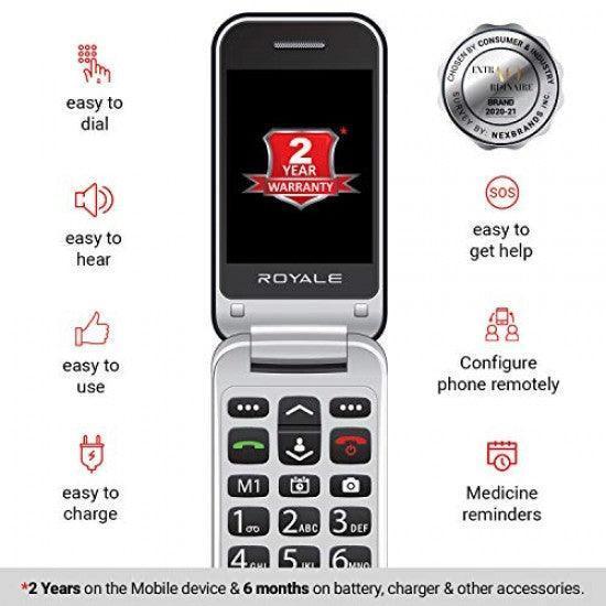 Easyfone Royale for Seniors - 2.4” Flip Phone with 20+ Elder Friendly Features Like SOS, Sound Boost, Big Keypad - Triveni World