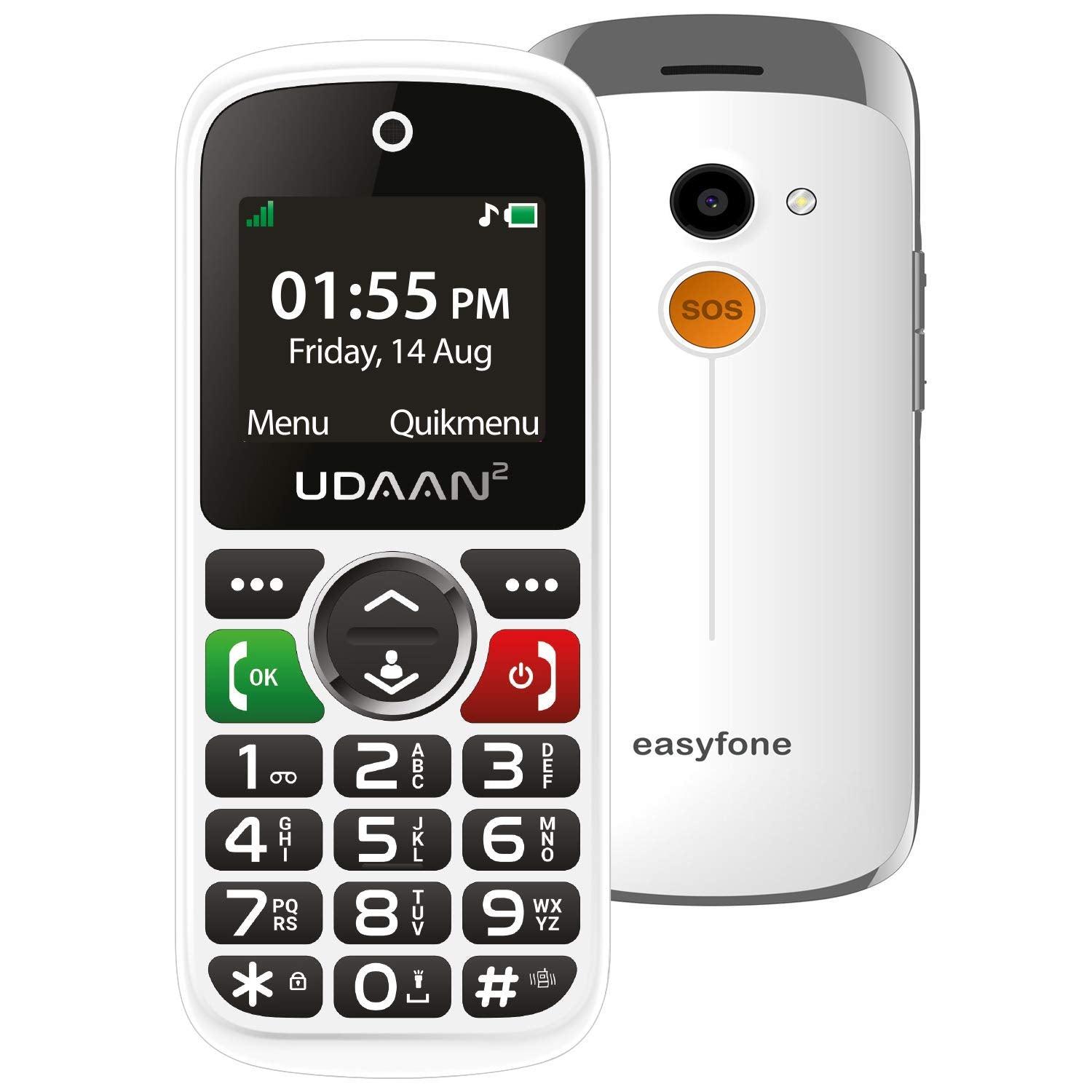 Easyfone Udaan2 1.8" Display with 20+ Senior Citizen Friendly Features Like Loud Sound, Photo Speed dial, Simple menu, SOS, Incoming Call Restriction, Auto-Call Recording, Dual SIM, White - Triveni World