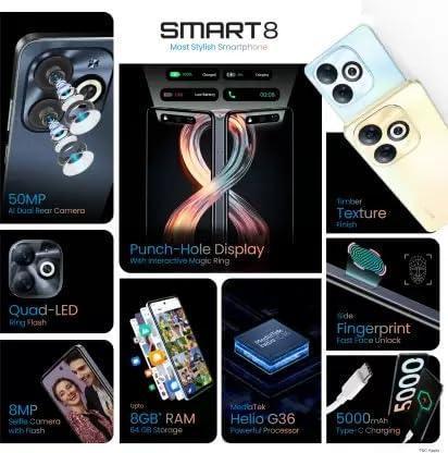 Infinix Smart 8 4 GB 64 GB (Timber Black) - Triveni World