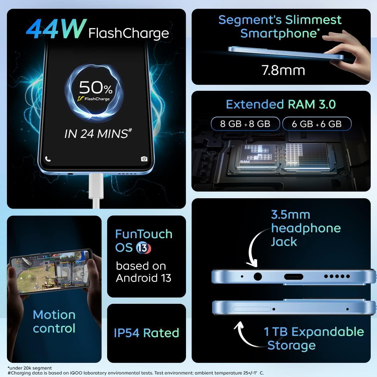 iQOO Z7s 5G by vivo (Norway Blue, 6GB RAM, 128GB Storage) | Ultra Bright AMOLED Display | Snapdragon 695 5G 6nm Processor | 64 MP OIS Ultra Stable Camera | 44WFlashCharge - Triveni World