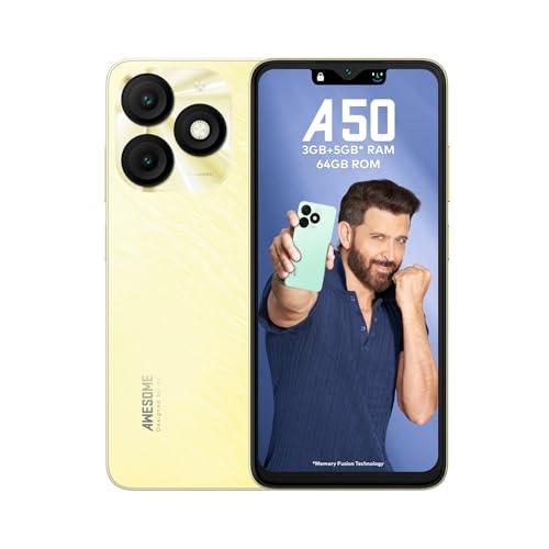itel A50|6.6" HD+ Display with Dynamic Bar| 3GB RAM +64GB ROM, Upto 8GB RAM with Memory Fusion|Octacore Processor|8MP AI Dual Rear Cam|5000 mAh Battery | Shimmer Gold - Triveni World