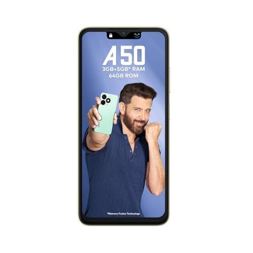 itel A50|6.6" HD+ Display with Dynamic Bar| 3GB RAM +64GB ROM, Upto 8GB RAM with Memory Fusion|Octacore Processor|8MP AI Dual Rear Cam|5000 mAh Battery | Shimmer Gold - Triveni World
