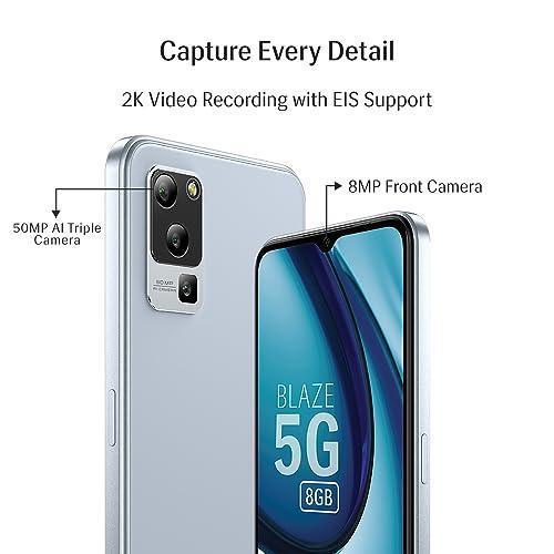 Lava Blaze 5G (Glass Blue, 8GB RAM, UFS 2.2 128GB Storage) | 5G Ready | 50MP AI Triple Camera | Upto 16GB Expandable RAM | Charger Included | Clean Android (No Bloatware) - Triveni World
