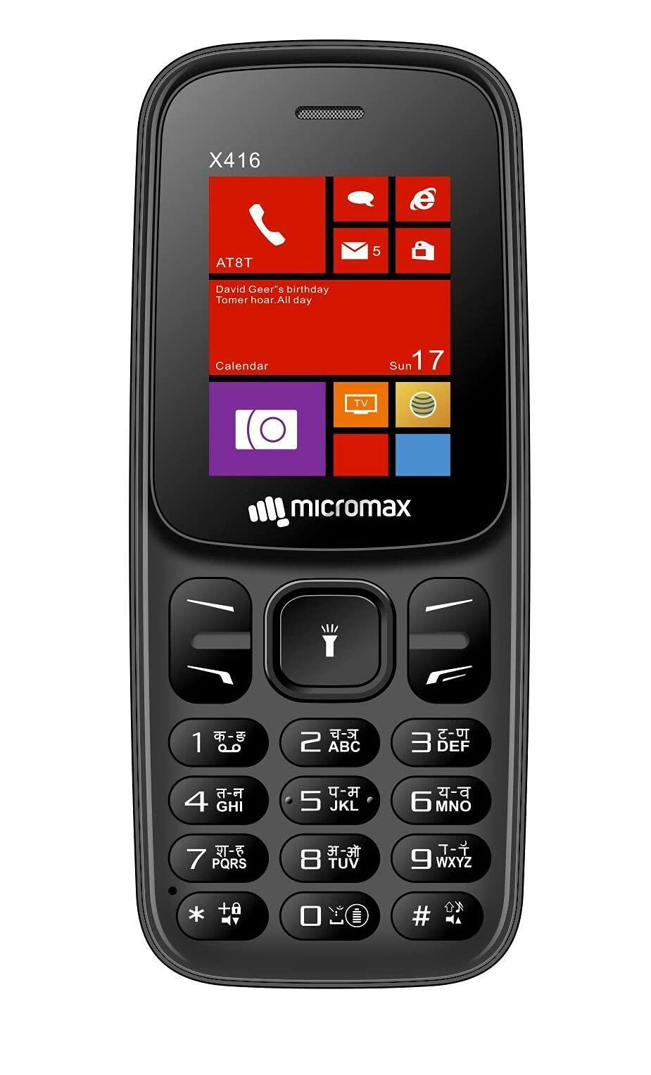 Micromax All-New X416 keypad Mobile with 1.8" Screen|Auto Call Recording | Power Saving Mode| Bright Torch | Expandable Storage Upto 16GB | Wireless FM | Black & Blue - Triveni World