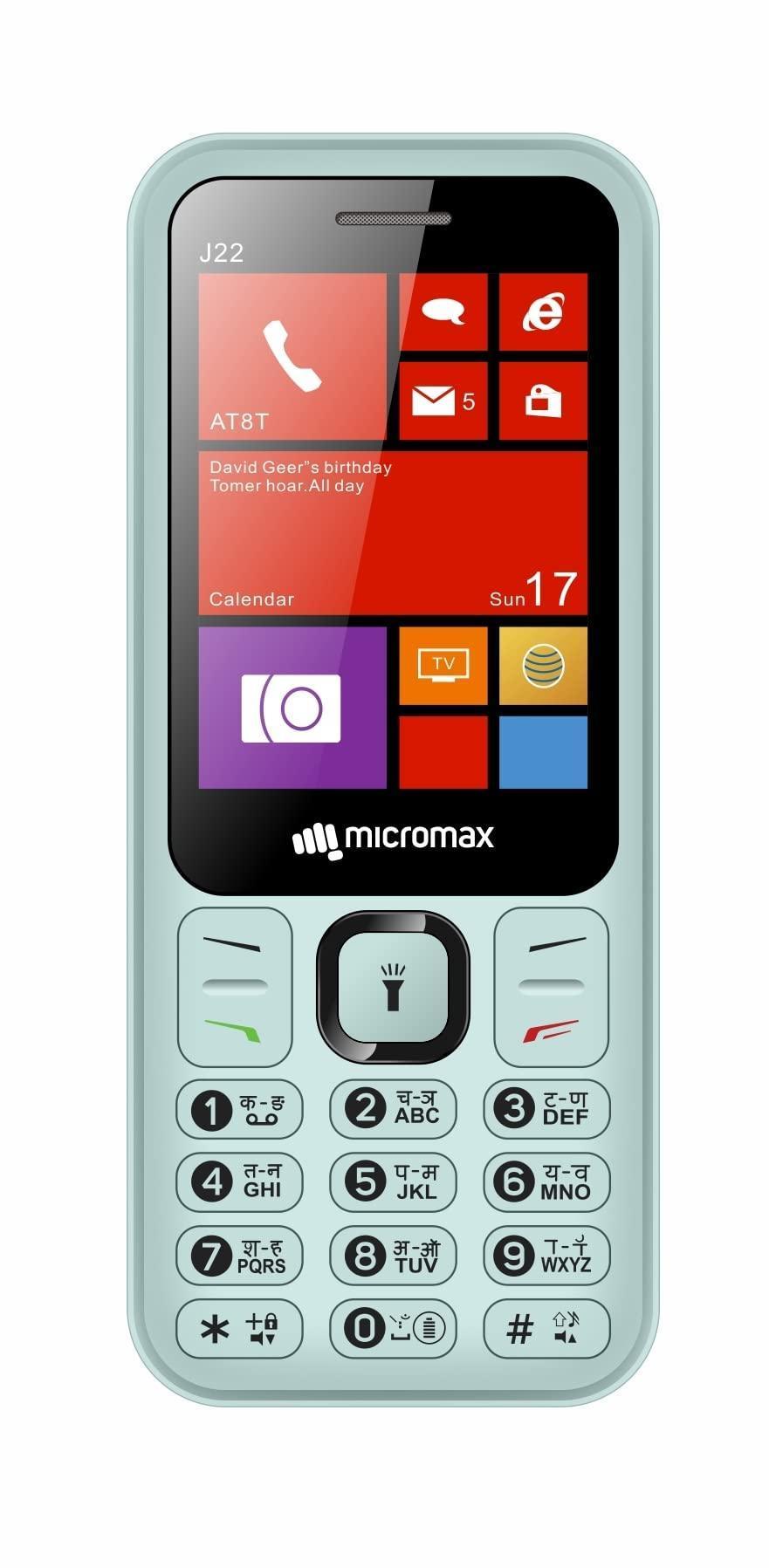 Micromax J22 Ocean Green(Dual Sim, 1000 mAh Battery, 6.1cm (2.4”) Screen) - Triveni World