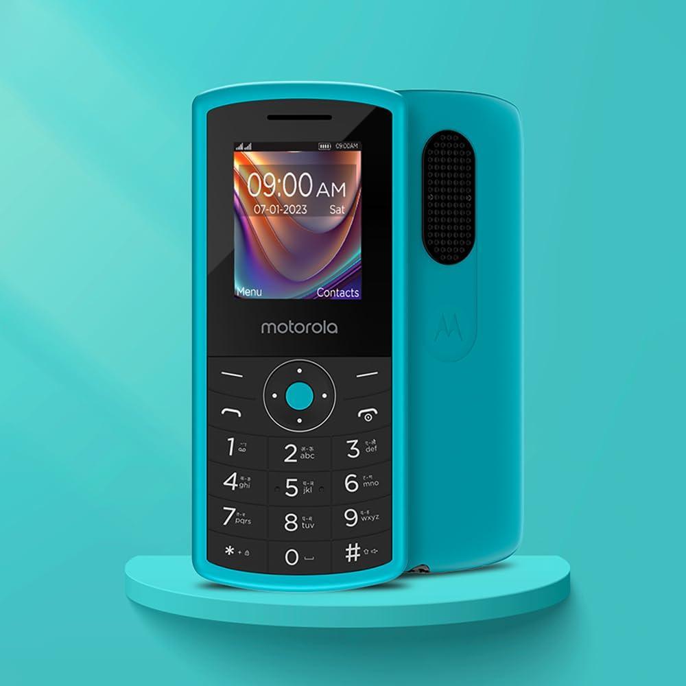 Motorola All-New A10 Dual Sim keypad Phone with Voice Feature | Long-Lasting Battery Backup | Wireless FM with Recording | Bluetooth Connectivity | Auto Call Recording | Teal Blue - Triveni World