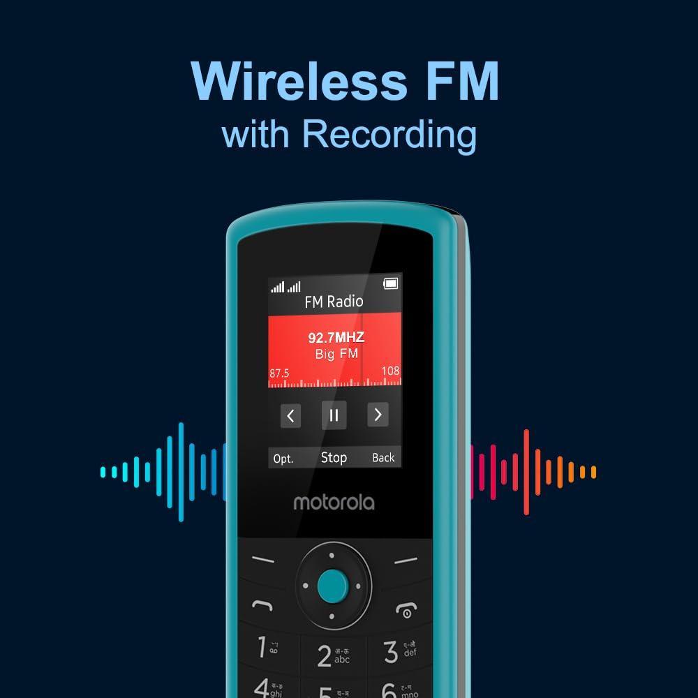 Motorola All-New A10 Dual Sim keypad Phone with Voice Feature | Long-Lasting Battery Backup | Wireless FM with Recording | Bluetooth Connectivity | Auto Call Recording | Teal Blue - Triveni World