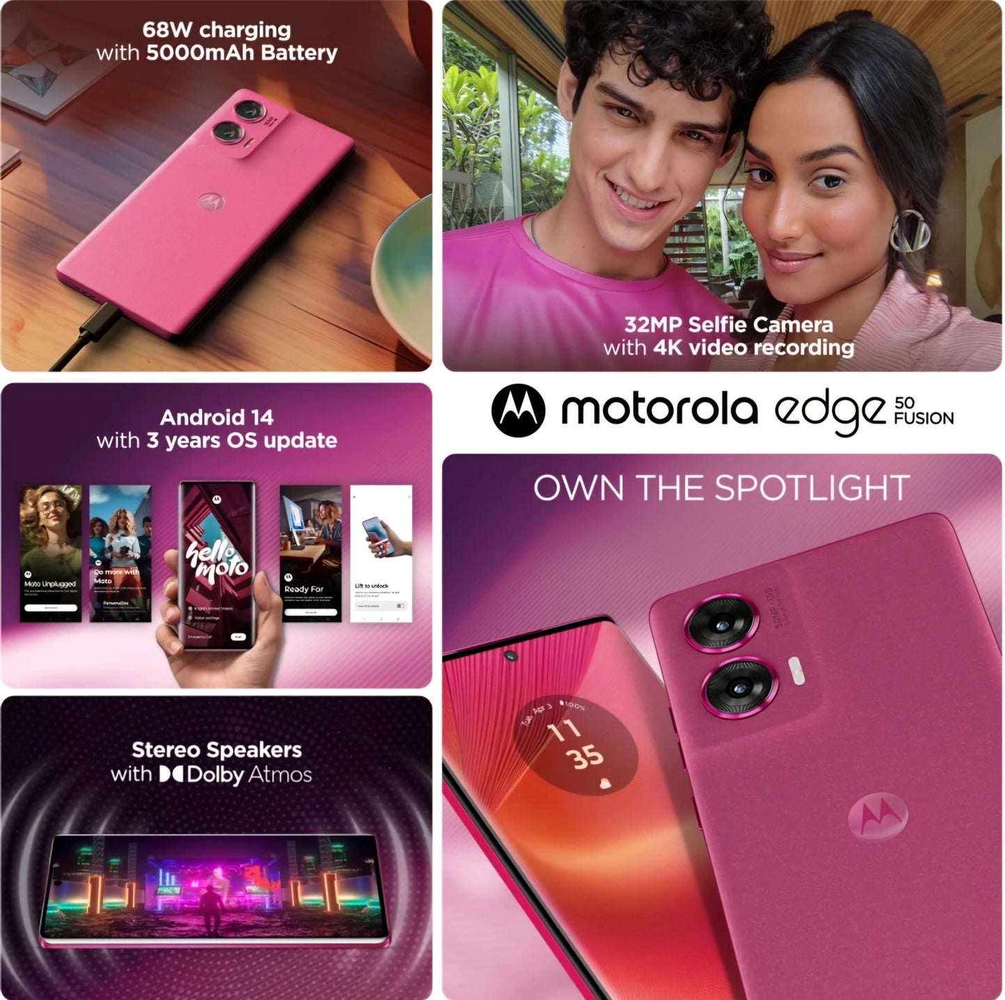 Motorola Edge 50 Fusion 5G (Hot Pink, 12GB RAM, 256GB Storage) - Triveni World