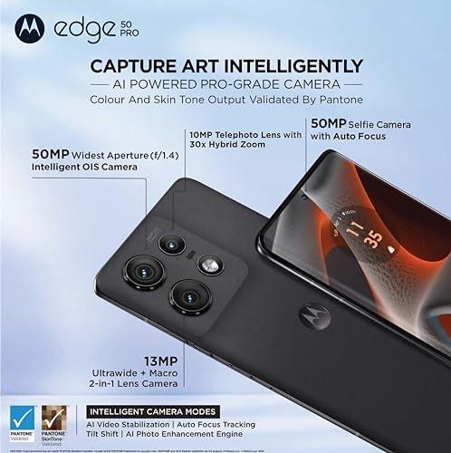 Motorola Edge 50 Pro 5G with 125W Charger (Black Beauty, 12GB RAM, 256GB Storage)| 24GB (12+12) RAM with RAM Boost | 50MP+13MP+10MP | 50MP Front Camera | 125W TurboPower Charging | IP68 Waterproof - Triveni World