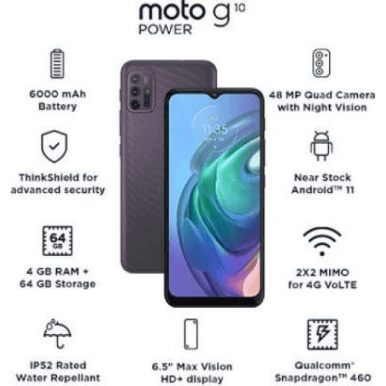 MOTOROLA G10 Power (64 GB) (4 GB RAM) (Aurora Grey) Refurbished - Triveni World
