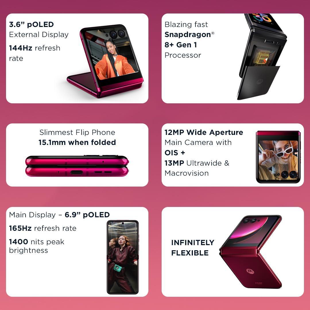 Motorola razr 40 Ultra (Viva Magenta, 8GB RAM, 256GB Storage) | 3.6" External AMOLED Display | 6.9" AMOLED 165Hz Display | 32MP Selfie Camera |30W TurboPower Charging | Android 13 - Triveni World