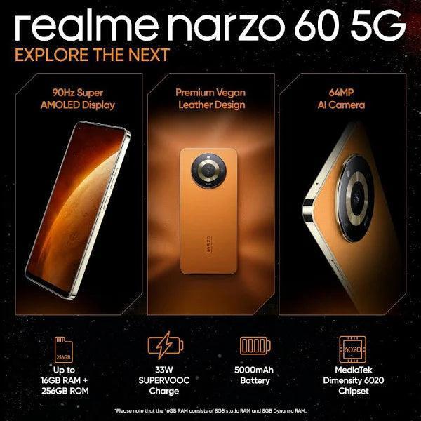 narzo 60 5G Mars Orange8GB256GB 90Hz Super AMOLED Display Ultra Premium Vegan Lear Design - Triveni World