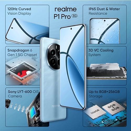 realme P1 Pro 5G (Parrot Blue, 8GB RAM, 256GB Storage) | Up to 16 GB Dynamic RAM | Snapdragon 6 Gen 1 Processor | 6.7" Curved AMOLED Display | 50MP + 8MP | 16MP Front Camera | IP65 Water Resistance - Triveni World