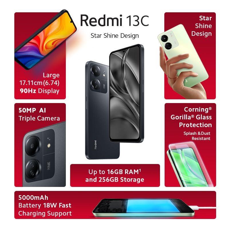 Redmi 13C (Stardust Black, 4GB RAM, 128GB Storage) | Powered by 4G Mediatek Helio G85 | 90Hz Display | 50MP AI Triple Camera - Triveni World