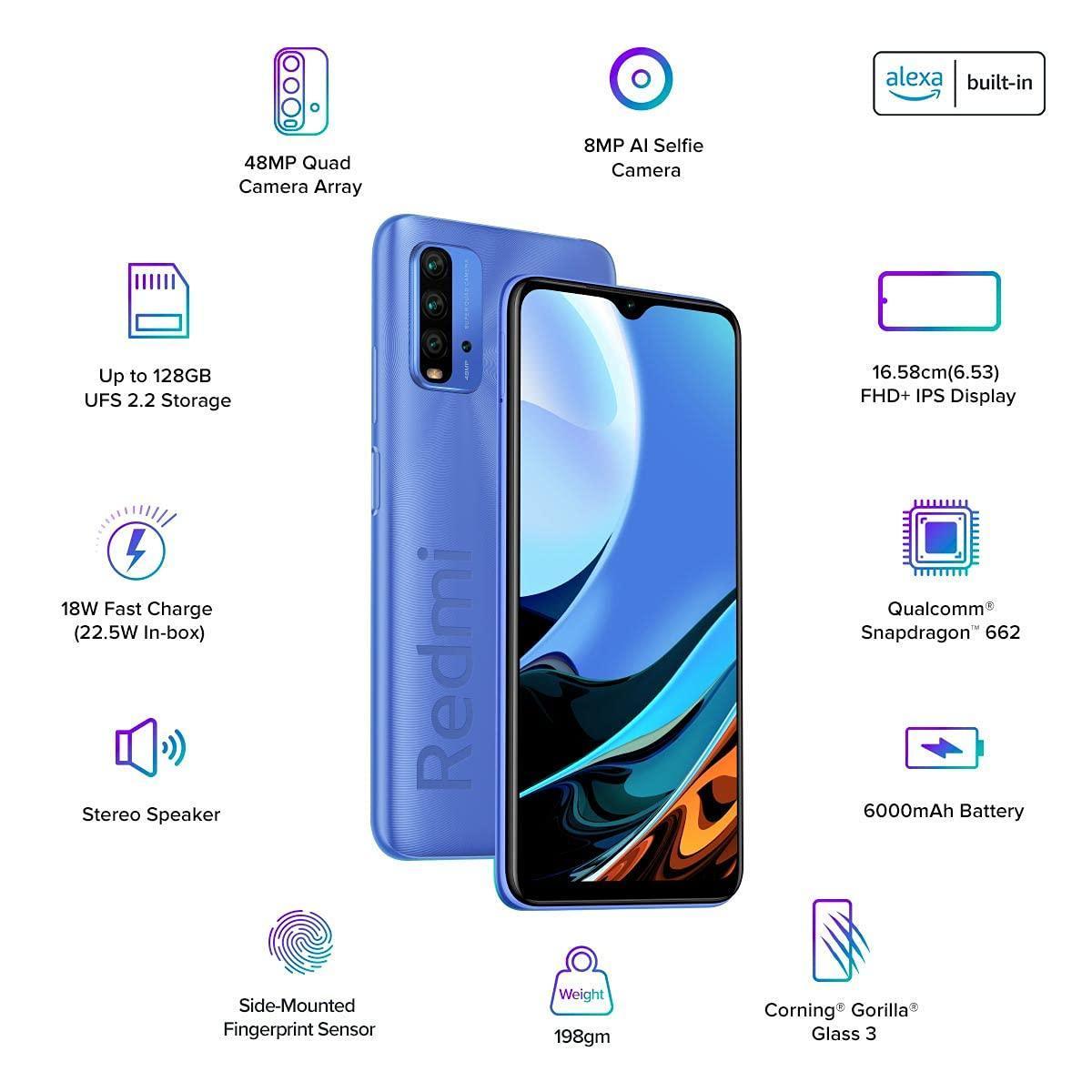 Redmi 9 Power (Blazing Blue, 6GB RAM, 128GB Storage) - 6000mAh Battery |FHD+ Screen | 48MP Quad Camera | Snapdragon 662 Processor | Alexa Hands-Free Capable - Triveni World