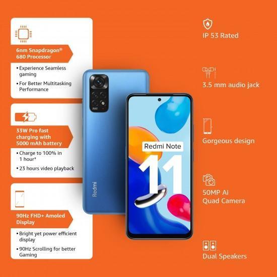 Redmi Note 11 Horizon Blue 6GB RAM 64GB Storage 90Hz FHD+ AMOLED Display - Triveni World