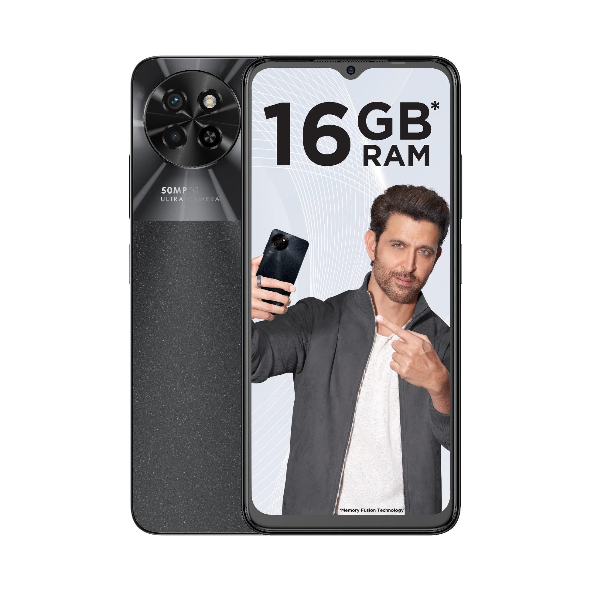 (Refurbished) Itel S23 (8GB RAM + 128GB ROM, Up to 16GB RAM with Memory Fusion | 50MP AI Dual Rear Camera | 5000mAh Battery with Type-C Charging | 90 Hz Display) - Starry Black - Triveni World