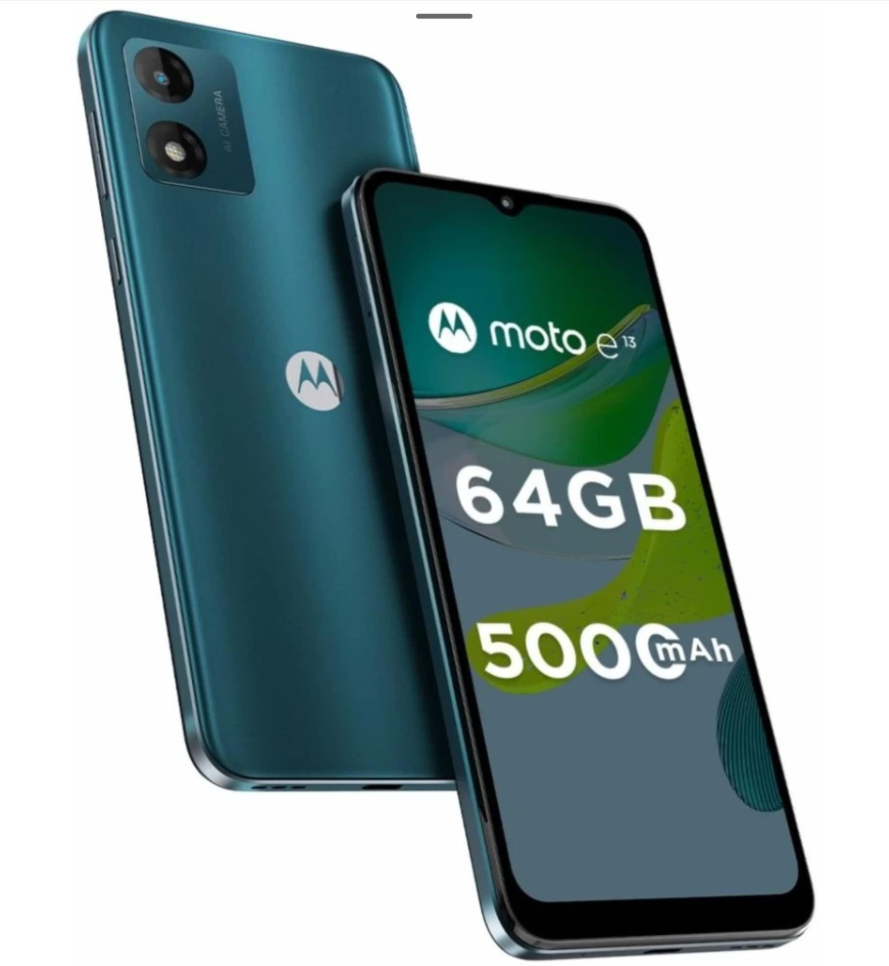 (Refurbished) Motorola E13 4G (Aurora Green, 2GB RAM, 64GB Storage) | Unisoc T606 Octa Core 1.6 GHz | 13MP Rear | 5MP Front Camera| 6.5inch HD+ IPS LCD Display with Dolby Atmos| IP52-rated Water-Repellent Design - Triveni World