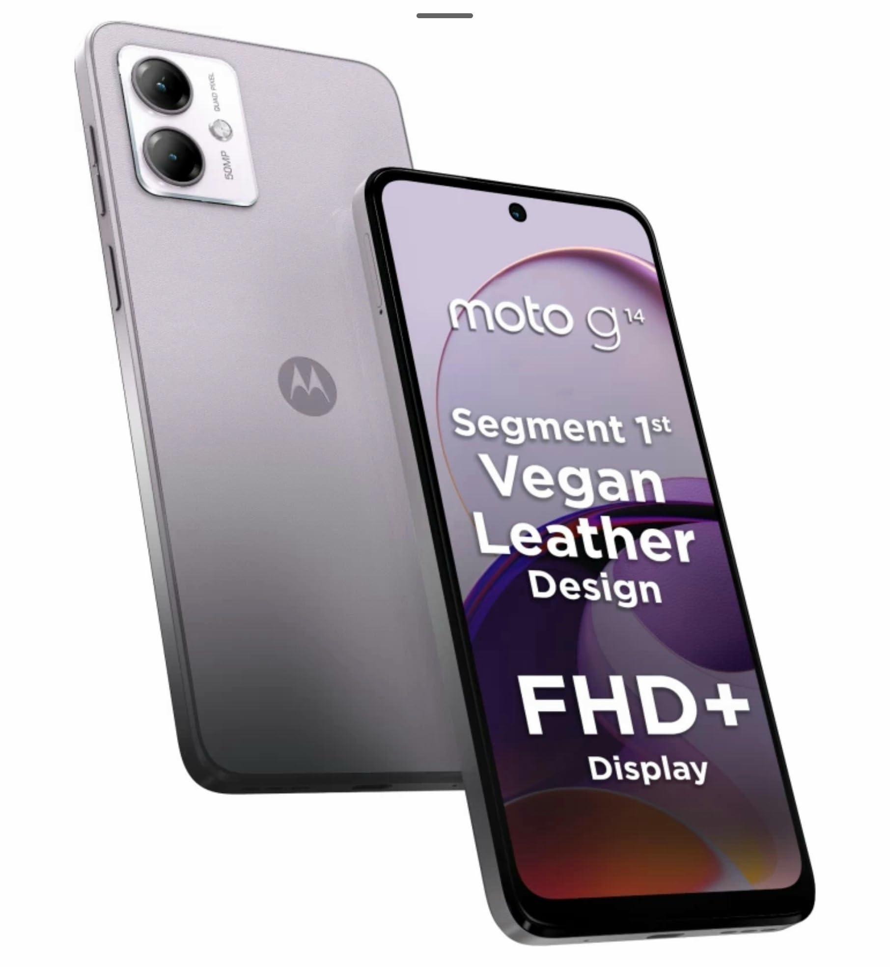 (Refurbished) Motorola G14 4G (Pale Lilac, 4GB RAM, 128GB Storage) | 6.5” ultrawide Full HD+ Display | 50MP + 2MP | 8MP Front Camera | Immersive Stereo Speakers with Dolby Atmos - Triveni World