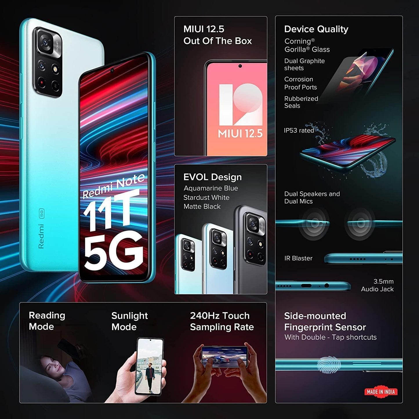 (Refurbished) Redmi Note 11T 5G (Aquamarine Blue, 6GB RAM, 128GB Storage)| Dimensity 810 5G - Triveni World
